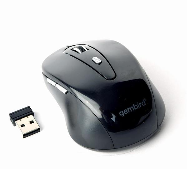 Gembird MUSW-6B-01 Wireless Optical Mouse, 1600 DPI, USB, Black