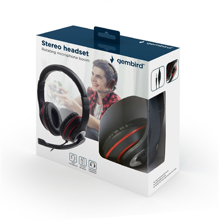 Gembird MHS-03-BKRD On-Ear Stereo Headset with Built-in Microphone - 3.5mm