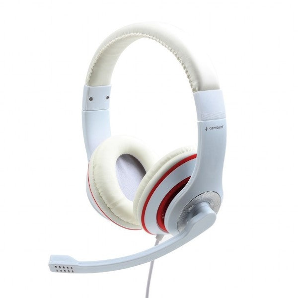 Gembird MHS-03 WTRD Stereo Headset - 3.5mm, White with Red Accent
