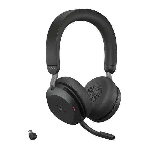 Jabra Evolve2 75 Wireless On-Ear Headset with Charging Stand - MS Teams Certified, USB-C, Active Noise Cancelling, Black