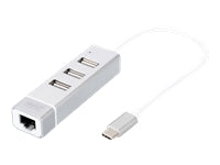 Digitus USB-C 3-Port Hub with Fast Ethernet LAN Adapter - DA-70253