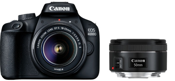 Canon EOS 4000D + EF-S 18-55mm IS II + EF 50mm f/1.8 STM