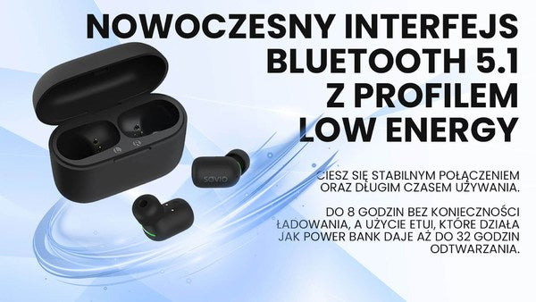 Savio TWS-09 IPX5 Wireless In-Ear Bluetooth Earphones - Black