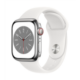 Apple Watch Series 8 GPS + Cellular 41mm Stainless Steel with Sport Band - Silver/White (MNJ53EL/A)