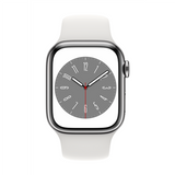 Apple Watch Series 8 GPS + Cellular 41mm Stainless Steel with Sport Band - Silver/White (MNJ53EL/A)