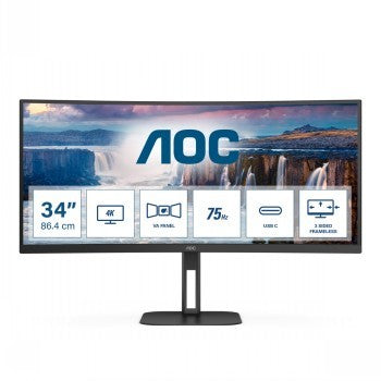 AOC - Curved Monitor - CU34V5C/BK - 34 " - VA - WQHD - 21:9 - 100 Hz - 4 ms - 3440 x 1440 - 300 cd/m² - HDMI ports quantity 1
