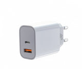 Universal 2x3A USB-C + USB-A Power Delivery Wall Charger - White