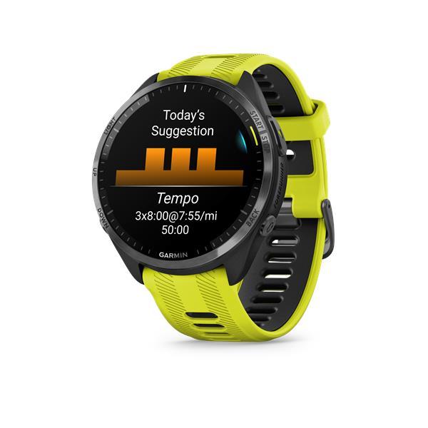 Garmin Forerunner 965 GPS Smartwatch - Carbon Gray Titanium Bezel, Black Body, Amp Yellow/Black Band