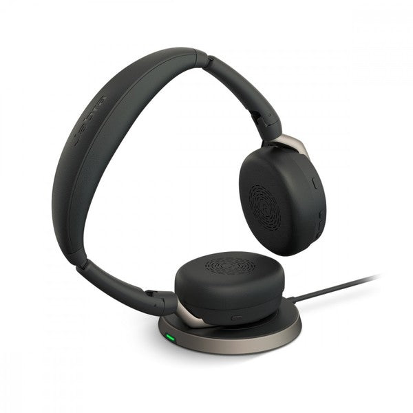 Jabra Evolve2 65 Flex MS Stereo Headset - On-Ear Bluetooth Wireless ANC USB-A Black with Wireless Charge Pad