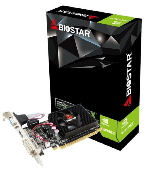 Graphics Card-BIOSTAR-NVIDIA GeForce 210-1 GB-DDR3-64 bit-PCIE 2.0 16x-Memory 1333 MHz-GPU 589 MHz-Single Slot Fansink-1x15pin D-sub-1xDVI-D-1...