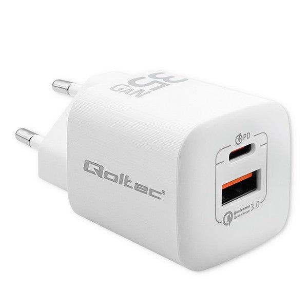 QOLTEC GaN ULTRA 35W Dual Port Charger - USB-C PD & USB-A - White (50763)