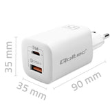 QOLTEC GaN ULTRA 65W USB-C PD & USB-A Wall Charger - White (Model: 50765)