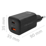QOLTEC 50766 GaN ULTRA 65W Dual Port Charger - USB-C PD & USB-A - Black