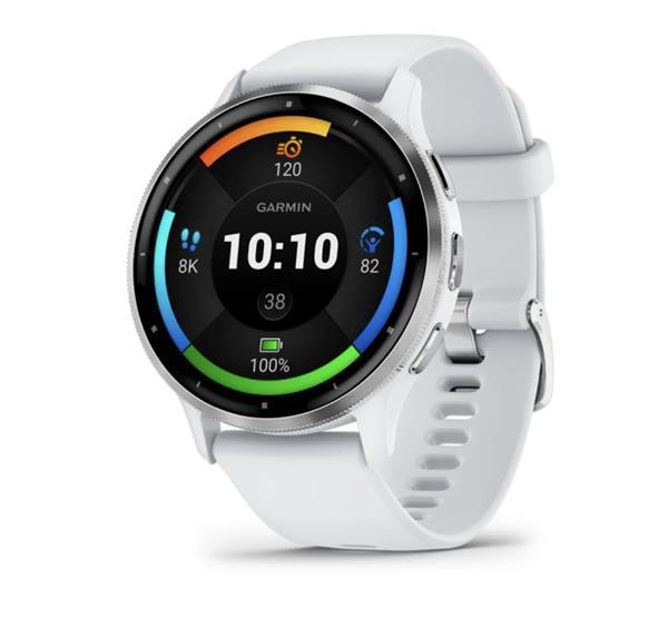 Garmin Venu 3 Smartwatch - Silver Stainless Steel Bezel, White Stone Case, Silicone Strap