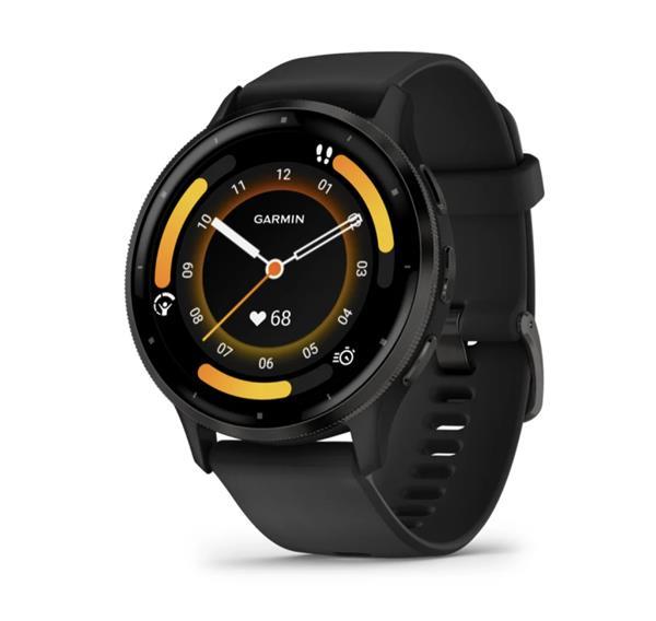 Garmin Venu 3 Smartwatch - Slate Stainless Steel Bezel, Black Case, Silicone Strap