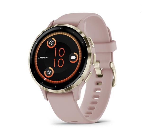 Garmin Venu 3S Light Gold Stainless Steel Bezel with Gray Pink Case and Silicone Strap