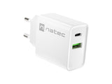 NATEC Ribera 20W USB-A+USB-C Power Delivery Wall Charger - White