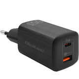 QOLTEC 50766 GaN ULTRA 65W Dual Port Charger - USB-C PD & USB-A - Black