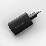 QOLTEC 50766 GaN ULTRA 65W Dual Port Charger - USB-C PD & USB-A - Black