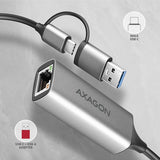 AXAGON ADE-TXCA Compact USB 3.2 Gen 1 Gigabit Ethernet Adapter - USB-C to USB-A, Red