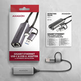 AXAGON ADE-TXCA Compact USB 3.2 Gen 1 Gigabit Ethernet Adapter - USB-C to USB-A, Red