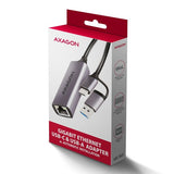 AXAGON ADE-TXCA Compact USB 3.2 Gen 1 Gigabit Ethernet Adapter - USB-C to USB-A, Red