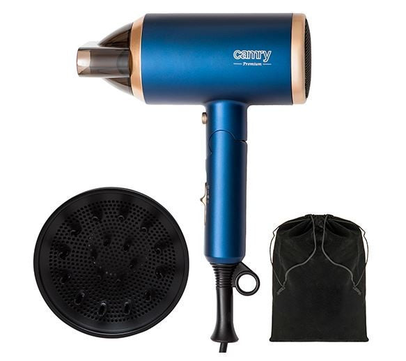Camry CR 2268 Hair Dryer - 1800W with Ionic Function & Diffuser - Blue/Gold