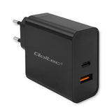 QOLTEC 50766 GaN ULTRA 65W Dual Port Charger - USB-C PD & USB-A - Black