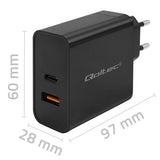 Qoltec 90W USB-C & USB-A PD Wall Charger - Black (Model: 52381)