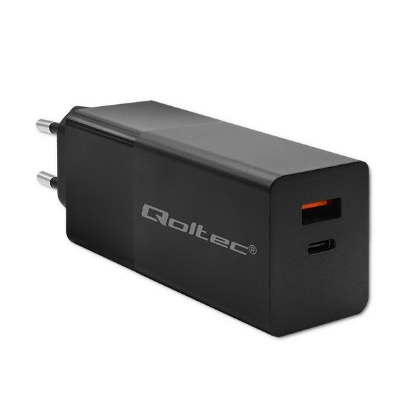 Qoltec GaN POWER PRO 100W Dual Port Charger - USB-C & USB-A - Black (Model: 52382)