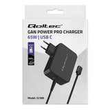 Qoltec GaN POWER PRO 65W USB-C Charger - Black (Model: 52386)