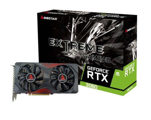 Graphics Card-BIOSTAR-NVIDIA GeForce RTX 3060-12 GB-GDDR6-192 bit-PCIE 4.0 16x-GPU 1320 MHz-Dual Slot Fansink-1xHDMI-3xDisplayPort-VN3606RML9