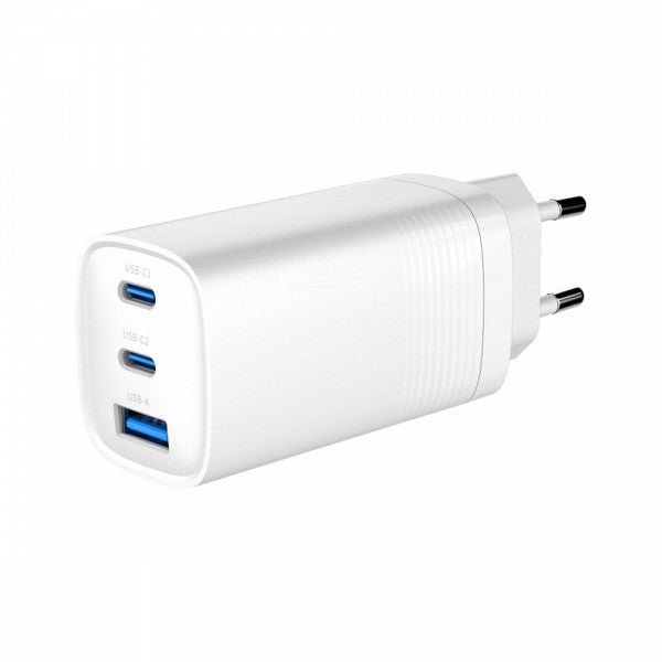 GEMBIRD 3-Port 65W GaN USB-C Power Delivery Fast Charger - White