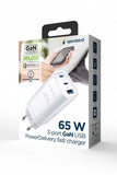 GEMBIRD 3-Port 65W GaN USB-C Power Delivery Fast Charger - White