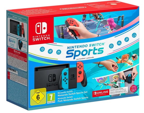 Nintendo Switch Console with Neon Red & Blue Joy-Con, Nintendo Switch Sports & 12-Month Online Subscription