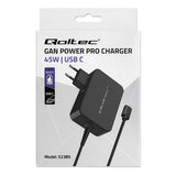 Qoltec GaN POWER PRO 45W USB-C Charger - Black (Model: 52385)