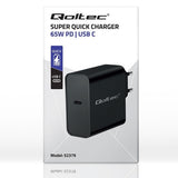Qoltec 52379 65W USB-C PD Fast Charger - Black