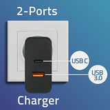 Qoltec 52380 Super Fast PD Charger - 65W USB-C & USB-A - Black