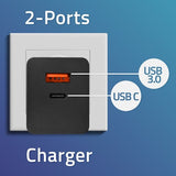 Qoltec GaN POWER PRO 100W Dual Port Charger - USB-C & USB-A - Black (Model: 52382)
