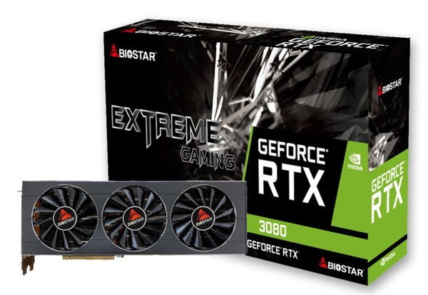 Graphics Card-BIOSTAR-NVIDIA GeForce RTX 3080-10 GB-GDDR6X-PCIE 4.0 16x-GPU 1440 MHz-Triple slot Fansink-1xHDMI-3xDisplayPort-VN3816RMT3