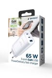 GEMBIRD 3-Port 65W GaN USB-C Power Delivery Fast Charger - White