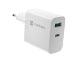 NATEC Ribera GaN 45W USB-A + USB-C Power Delivery Wall Charger - White