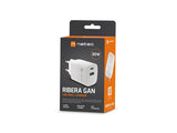 NATEC Ribera GaN 30W USB-A+USB-C Power Delivery Wall Charger - White