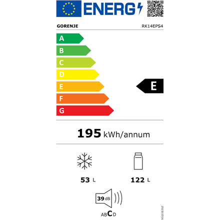 Gorenje RK14EPS4 Freestanding Combi Refrigerator - 143cm Height, 175L Capacity, E Energy Class