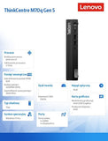 Lenovo ThinkCentre M70q Gen 5 Mini PC - Intel i3-14100T, 8GB DDR5, 256GB SSD, Windows 11 Pro
