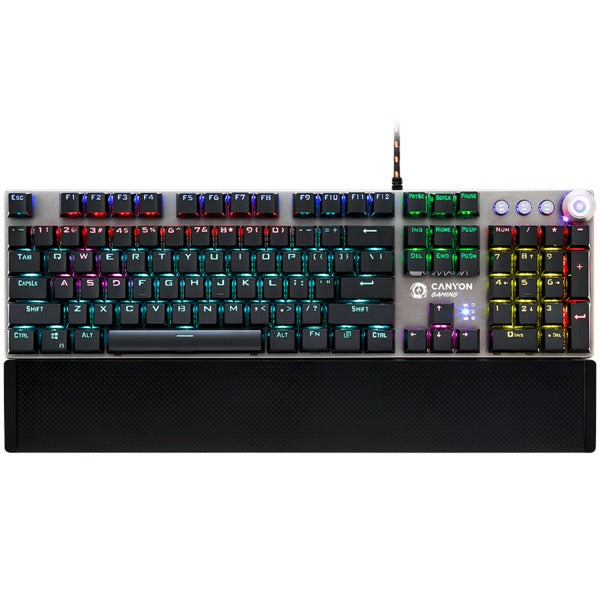 Canyon Nightfall Black Wired Mechanical Gaming Keyboard - 104 Switches, 60M Key Life, 22 Light Modes, Magnetic Wrist Rest