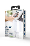 GEMBIRD 20W Dual Port USB Fast Charger - White