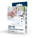 USB-A/USB-C 20W PD QC3.0 Fast Charger - White
