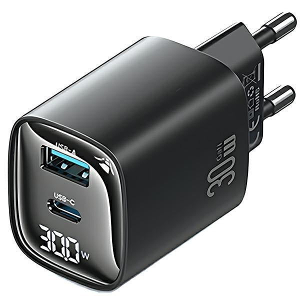 Charger 30W GaN Dual Port Wall Charger with LED Indicator (USB-A + USB-C) - Black (CC229)