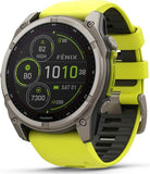 Garmin fenix 8 51mm Solar Sapphire Titanium Smartwatch with Bright Yellow/Graphite Silicone Strap